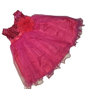 Girls Pink Sequin Party Dress M | Tulle Flower Formal Holiday
